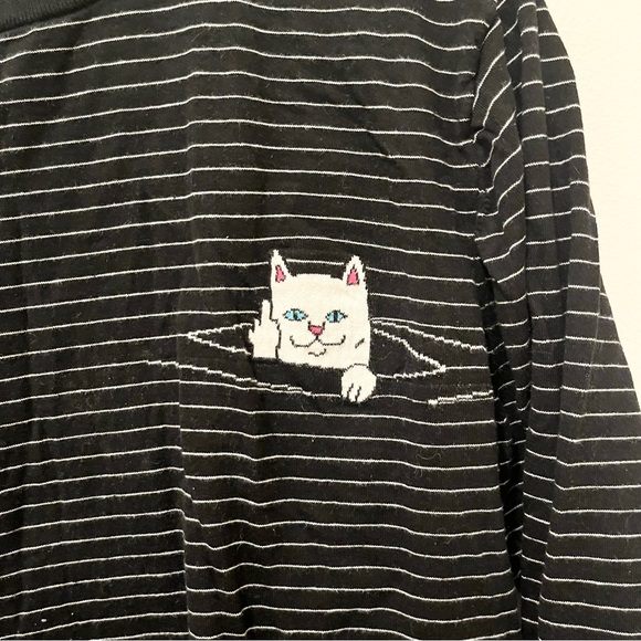 RIP n DIP striped kitty long sleeve tee large black white - Picture 4 of 7